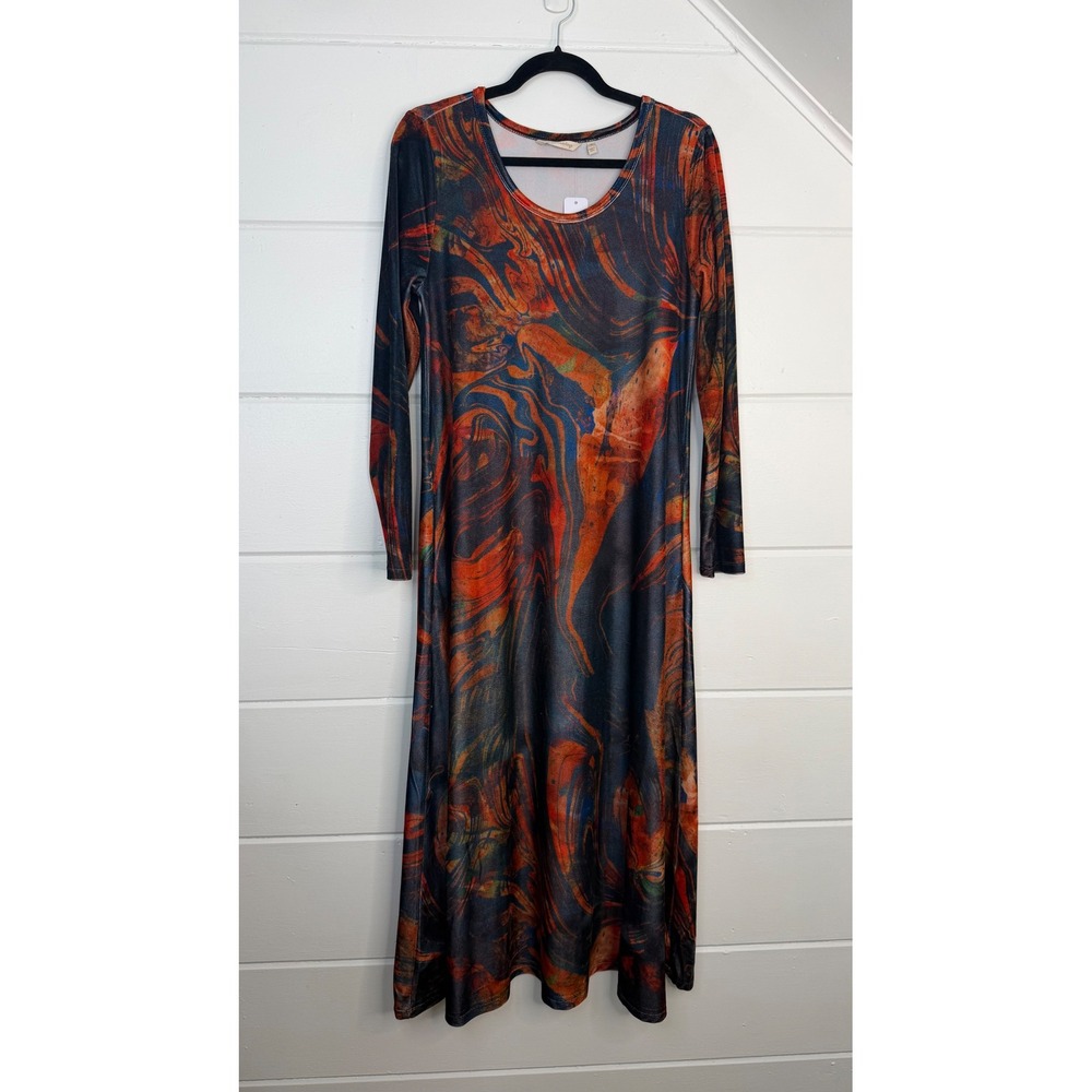 Soft Surroundings Santiago Stretch Velvet Marble Print Maxi Dress Long Sleeve M - Picture 9 of 9